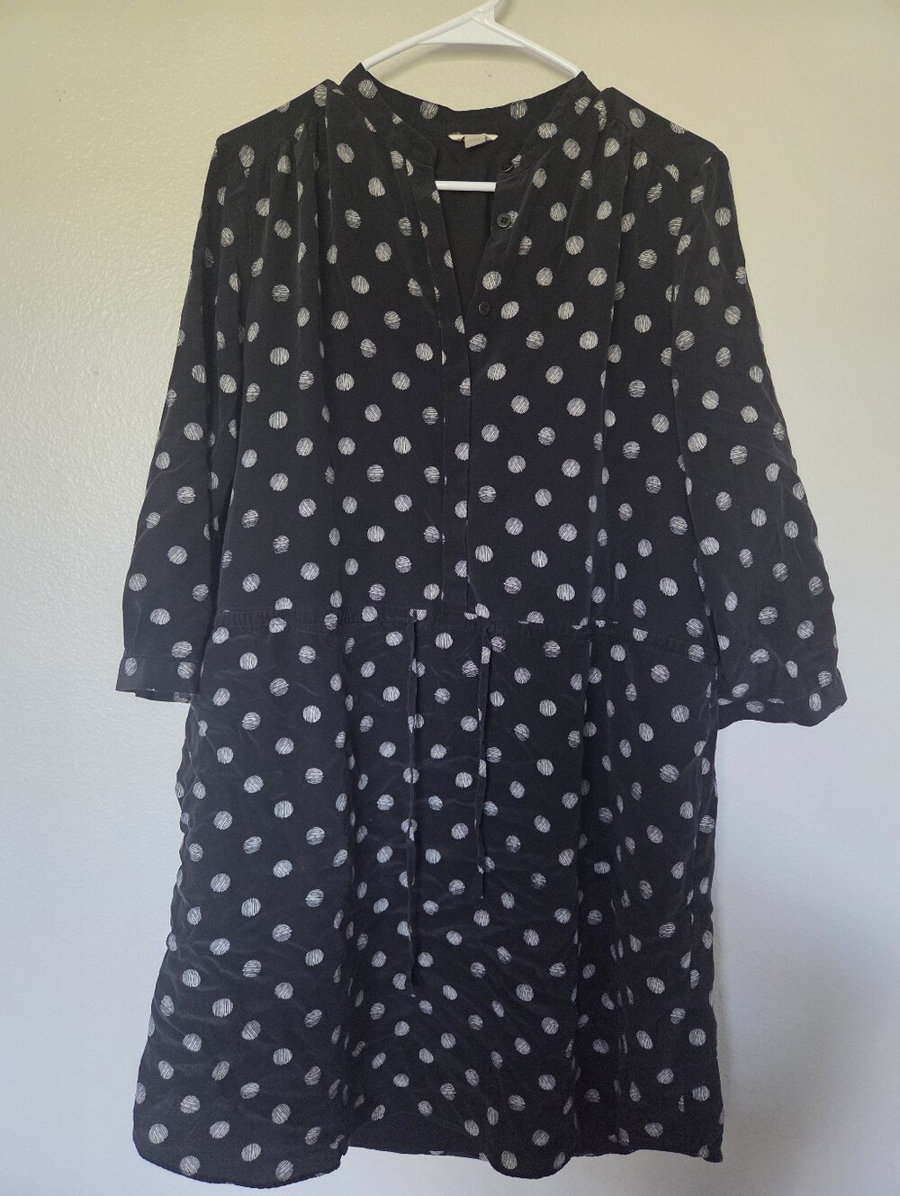 Fossil Silk Black Dress with White Polka Dots Size L
